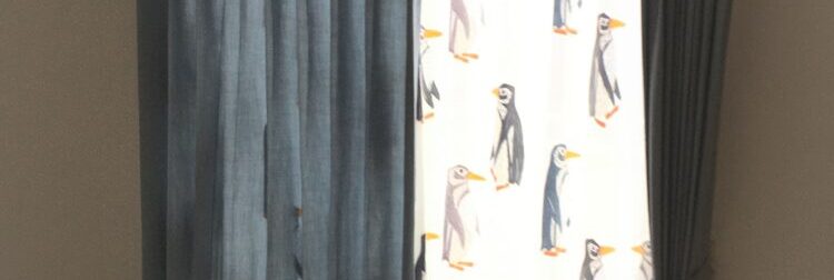 カーテン,カーテンレール,ペンギン柄レース
